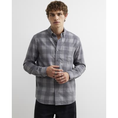 Grey Slim Fit Corduroy Check Shirt