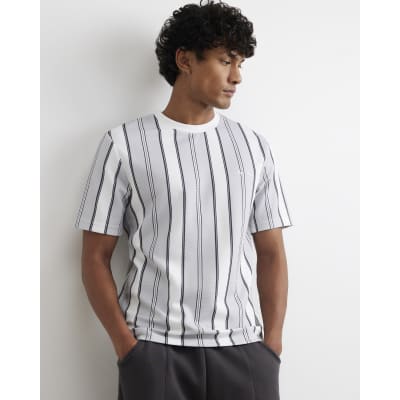 Grey Slim Fit Cotton Texture Stripe T-Shirt