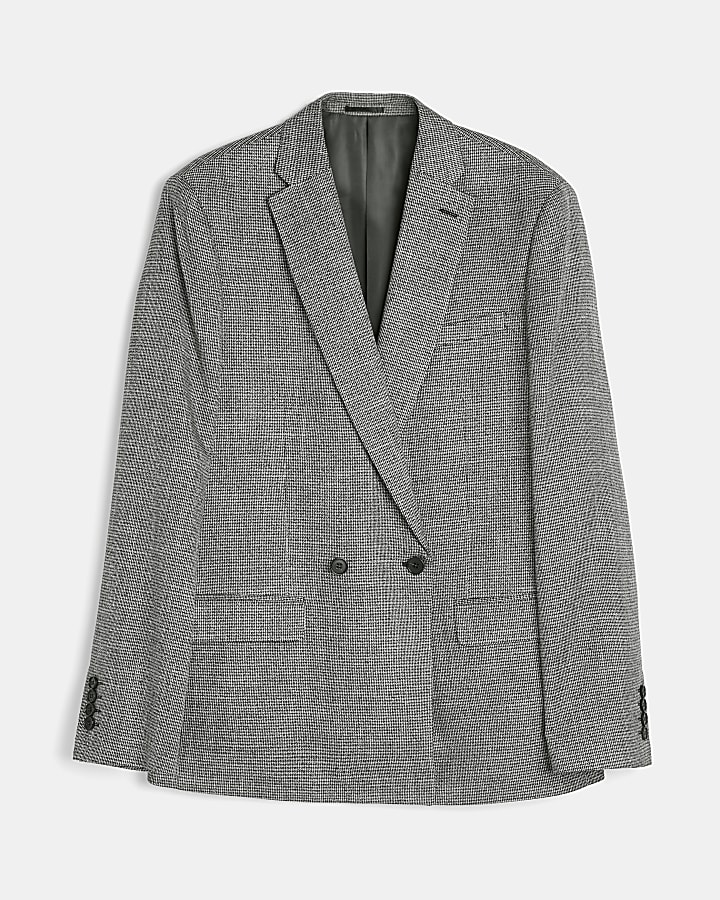 Grey Slim fit Double Breasted Suit Blazer