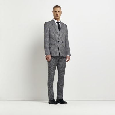 Grey Slim fit Double Breasted Suit Blazer
