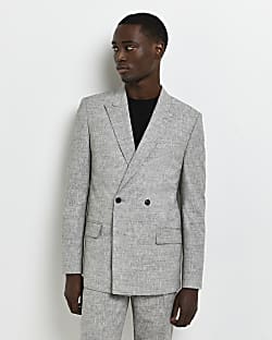 Grey slim fit double breasted suit jacket