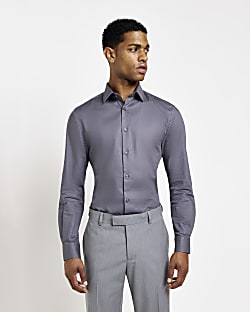 Grey slim fit easy iron shirt