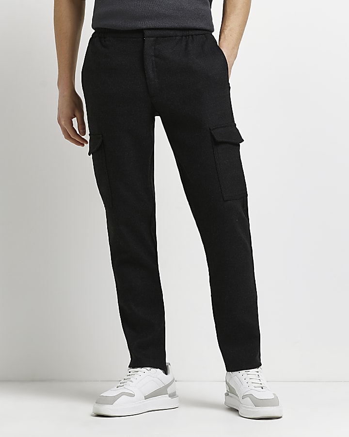 Grey slim fit flannel cargo trousers