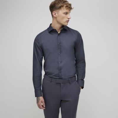 Grey Slim Fit Floral Trim Shirt