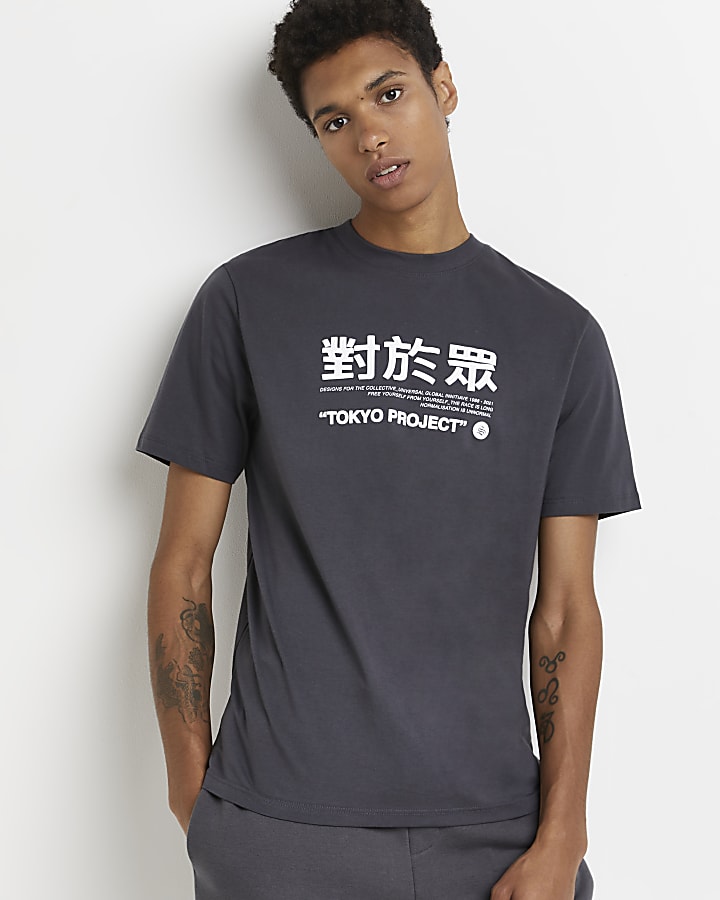 Grey slim fit graphic t-shirt