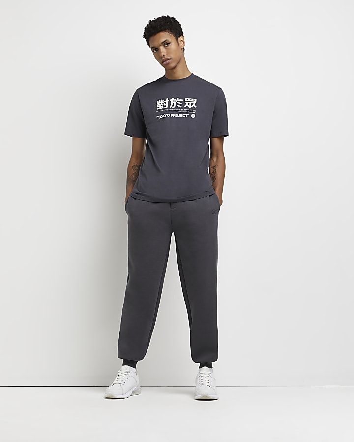 Grey slim fit graphic t-shirt