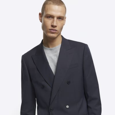 Grey slim fit herringbone suit jacket | River Island