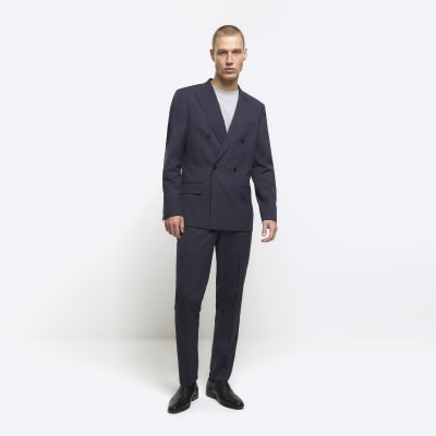 Grey slim fit herringbone suit jacket | River Island