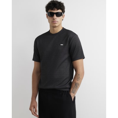 Grey Slim Fit Jacquard Triangle T-Shirt