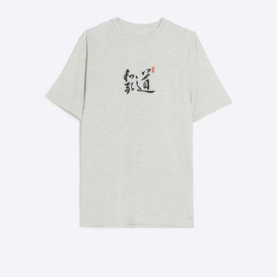 Grey slim fit Japanese spine graphic t-shirt | River Island | T-Shirts