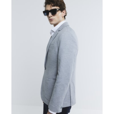 Grey Slim Fit Jersey Suit Blazer