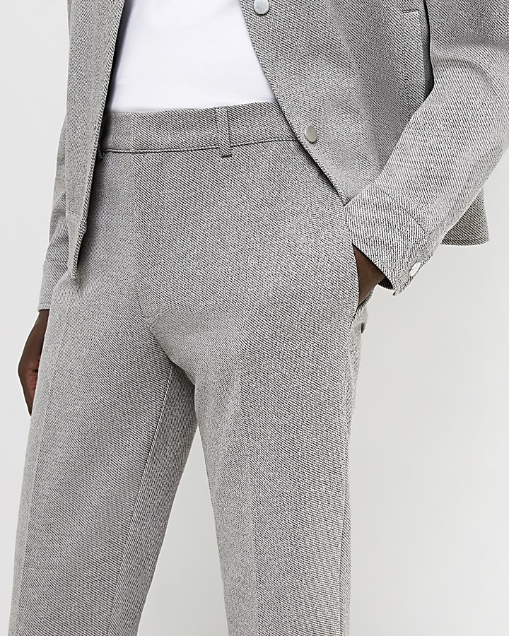 Grey slim fit jersey textured smart trousers