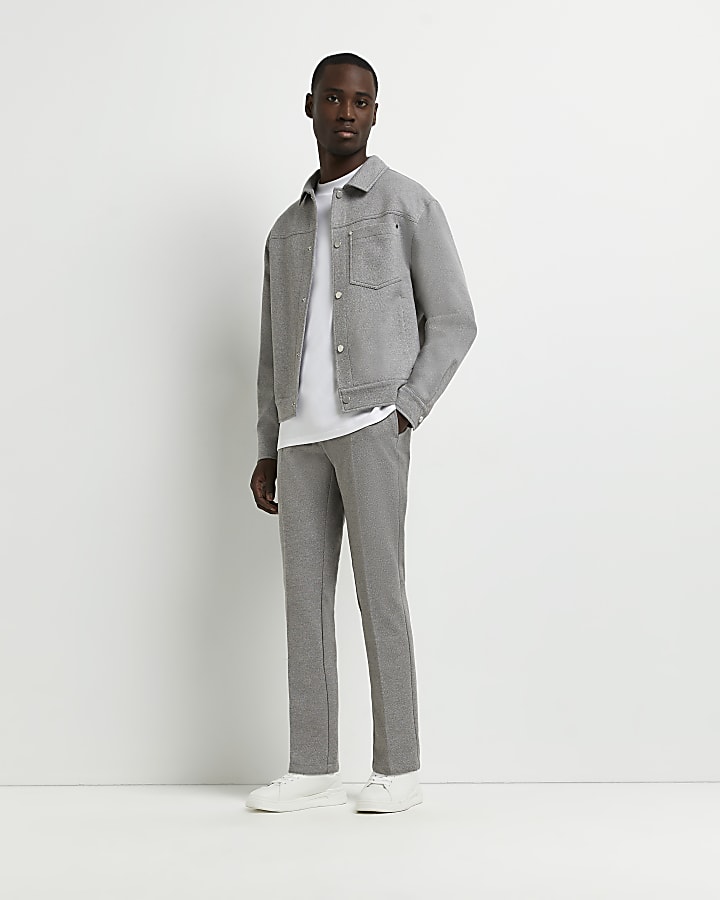 Grey slim fit jersey textured smart trousers