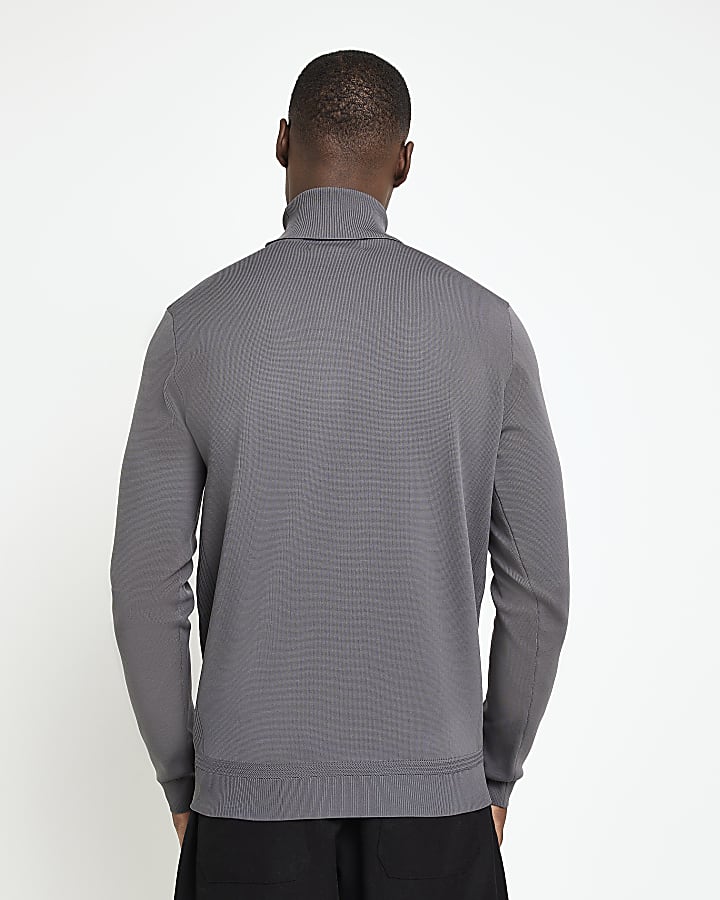 Grey Slim fit Knitted Roll Neck jumper