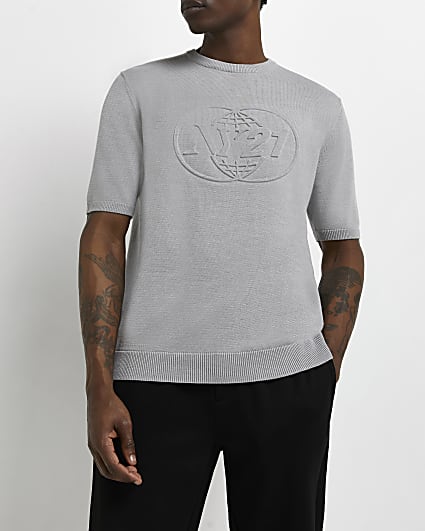 Grey slim fit knitted t-shirt