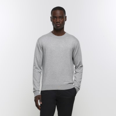 Grey slim fit lightweight jumper | River Island