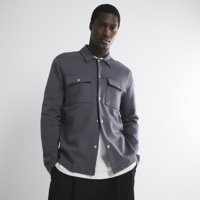 Grey Slim Fit Long Sleeve Overshirt