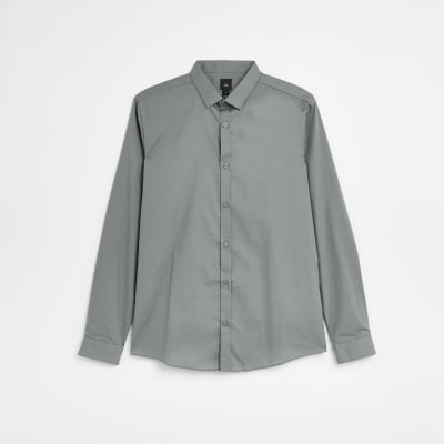 Grey slim fit long sleeve shirt