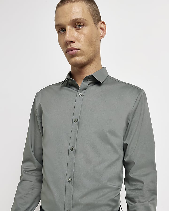 Grey slim fit long sleeve shirt
