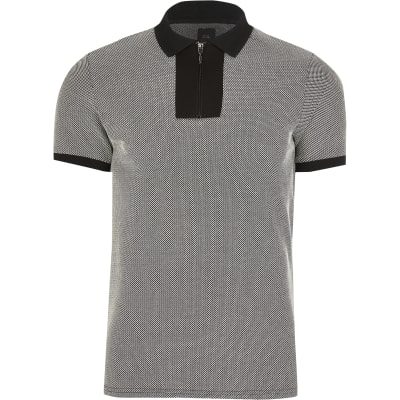 Grey slim fit polo shirt | River Island