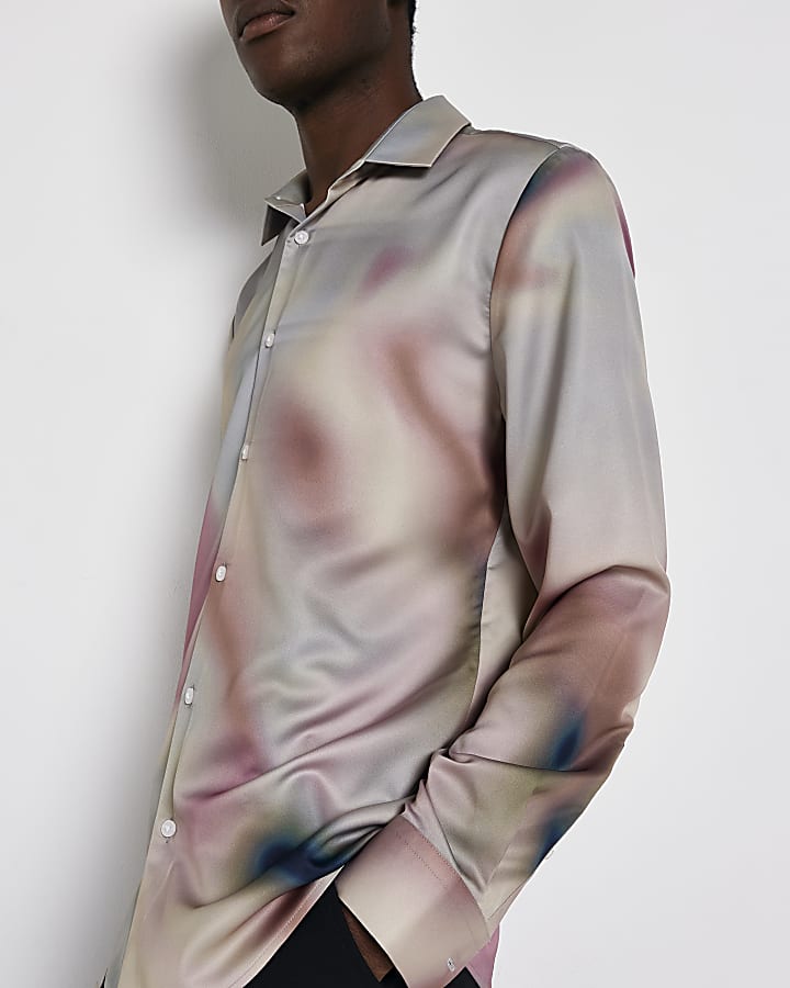 Grey Slim fit Print long sleeve shirt