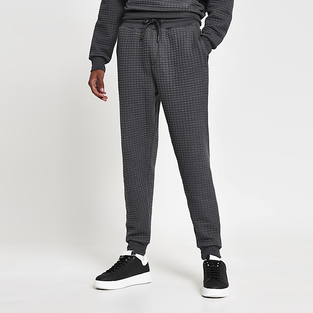 Grey slim fit quilted jogger | River Island