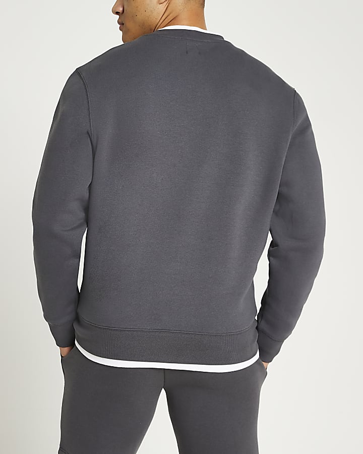 Grey slim fit RI embroidered sweatshirt