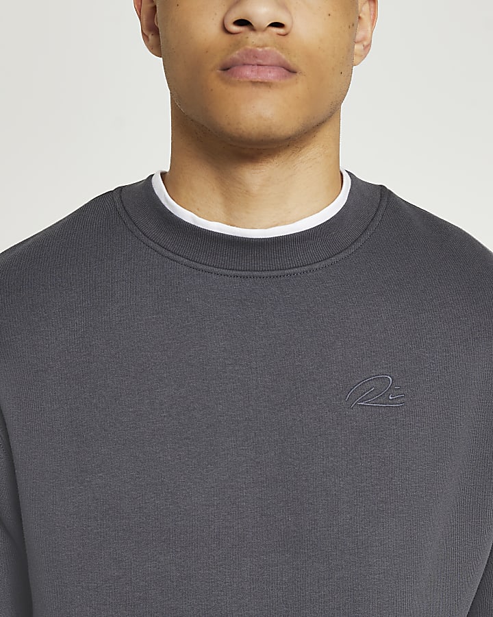 Grey slim fit RI embroidered sweatshirt