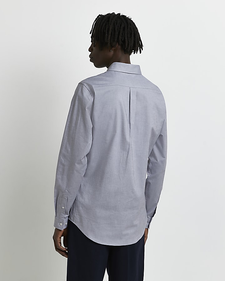 Grey slim fit RI oxford long sleeve shirt