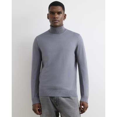 Grey Slim Fit Roll Neck Jumper