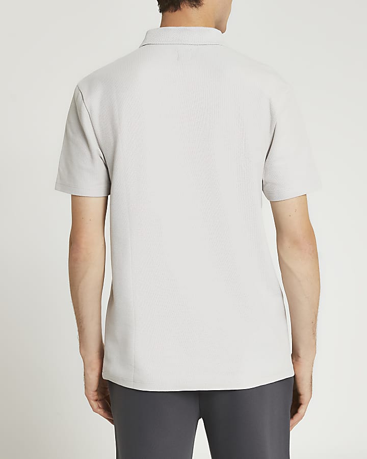 Grey slim fit short sleeve polo shirt