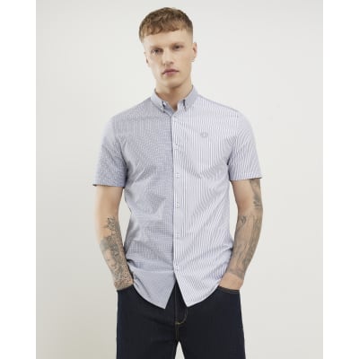 Grey Slim Fit Short Sleeve Spliced Shirt