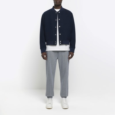 Grey slim fit smart herringbone joggers River Island