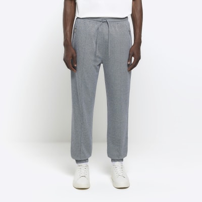Grey slim fit smart herringbone joggers River Island