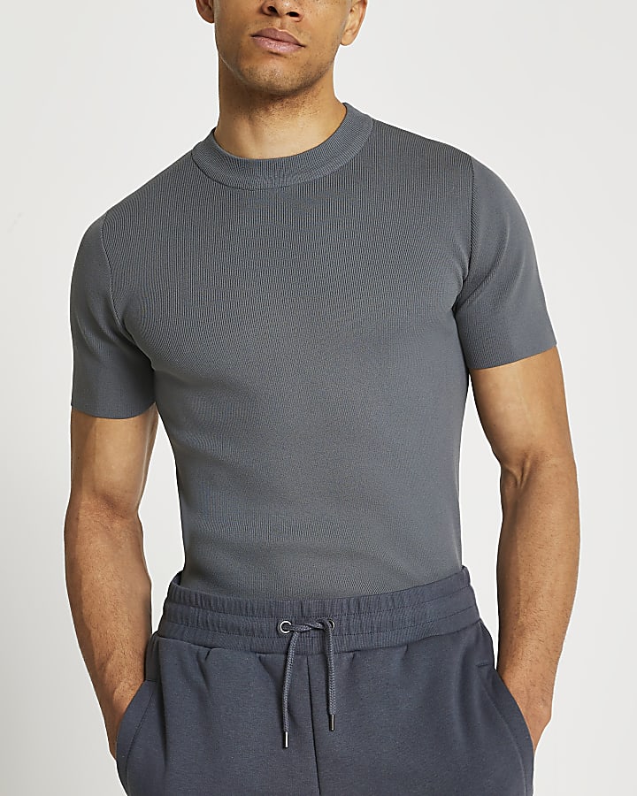 Grey slim fit smart knit t-shirt