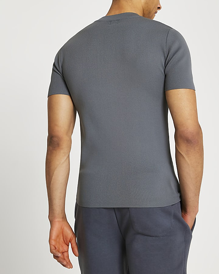 Grey slim fit smart knitted t-shirt