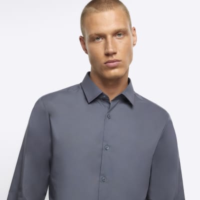 Grey slim fit smart shirt River Island