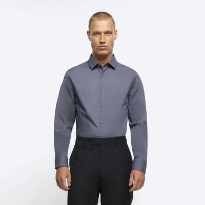 Grey slim fit smart shirt River Island