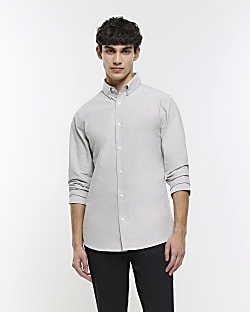 Grey Slim fit Stretch Oxford shirt