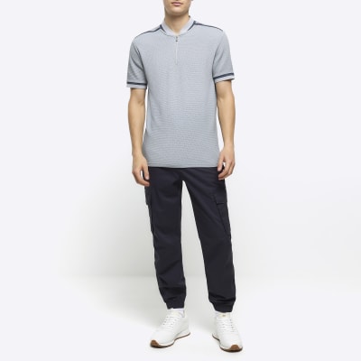 Grey slim fit taped baseball collar polo | River Island