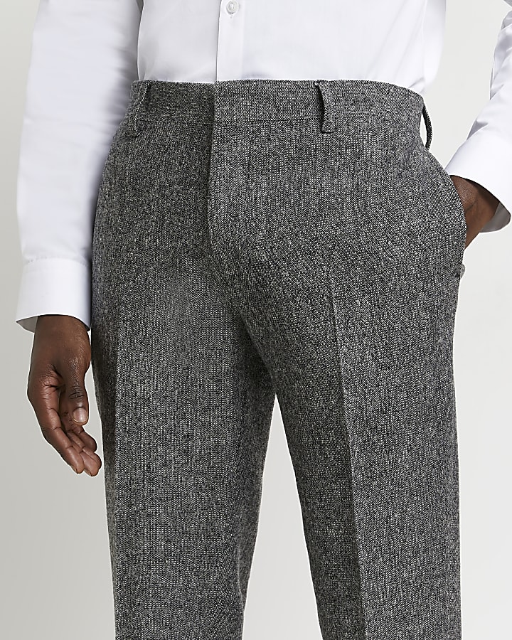 Grey slim fit textured check suit trousers