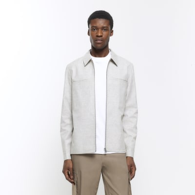 Grey slim fit textured Harrington jacket