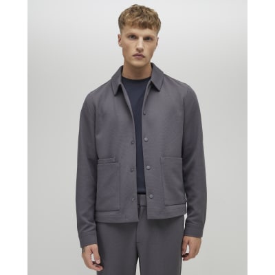 Grey Slim Fit Textured Overshirt