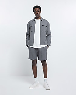 Grey slim fit textured shorts