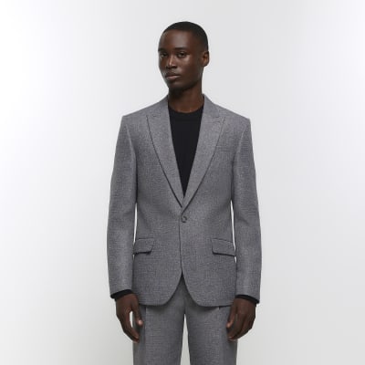 Grey slim fit textured suit jacket