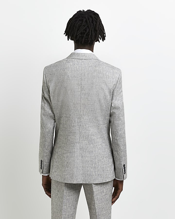 Grey slim fit textured suit jacket