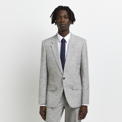 Grey slim fit textured suit jacket | River Island