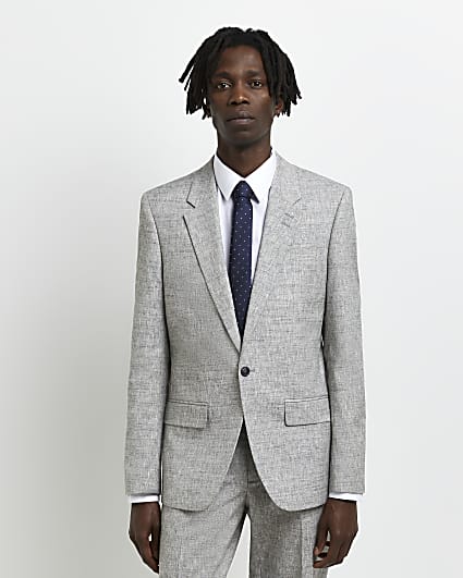 Grey slim fit textured suit jacket