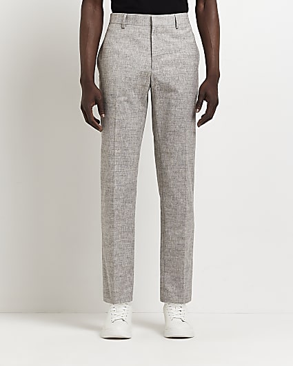 Grey slim fit textured suit trousers