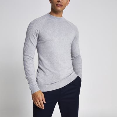 Grey slim fit turtle neck knitted jumper | River Island